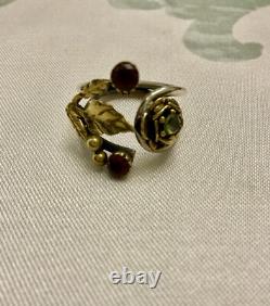 Péridot, Grenat, Argent Massif, Vermeil, Ancienne Bague Design