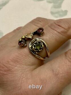 Péridot, Grenat, Argent Massif, Vermeil, Ancienne Bague Design