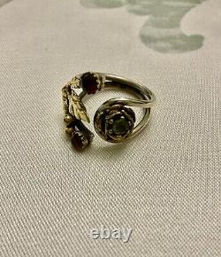 Péridot, Grenat, Argent Massif, Vermeil, Ancienne Bague Design