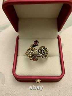 Péridot, Grenat, Argent Massif, Vermeil, Ancienne Bague Design