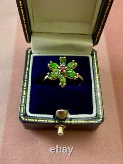 Peridot Rubis Or, Argent, Ancienne Bague En Argent Massif, Art Deco