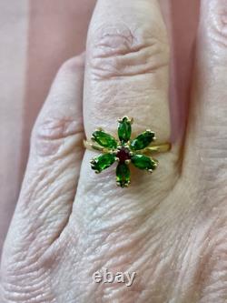 Peridot Rubis Or, Argent, Ancienne Bague En Argent Massif, Art Deco
