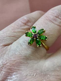 Peridot Rubis Or, Argent, Ancienne Bague En Argent Massif, Art Deco