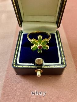 Peridot Rubis Or, Argent, Ancienne Bague En Argent Massif, Art Deco