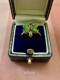 Peridot Rubis Or, Argent, Ancienne Bague En Argent Massif, Art Deco