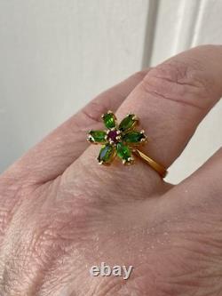 Peridot Rubis Or, Argent, Ancienne Bague En Argent Massif, Art Deco