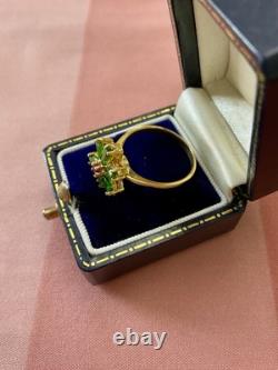 Peridot Rubis Or, Argent, Ancienne Bague En Argent Massif, Art Deco