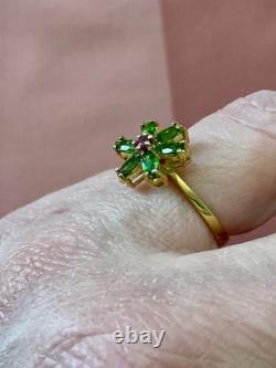 Peridot Rubis Or, Argent, Ancienne Bague En Argent Massif, Art Deco