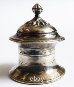 Petit pot à crème onguent en argent massif Ancien svastika silver