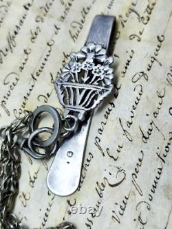 Pince de Châtelaine Ancienne Argent Massif Décor Floral XIX? Siècle