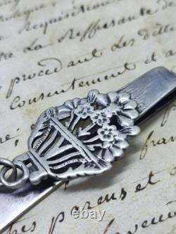 Pince de Châtelaine Ancienne Argent Massif Décor Floral XIX? Siècle
