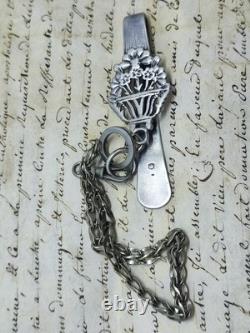 Pince de Châtelaine Ancienne Argent Massif Décor Floral XIX? Siècle
