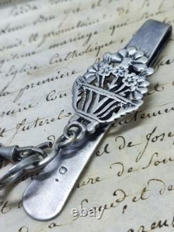Pince de Châtelaine Ancienne Argent Massif Décor Floral XIX? Siècle