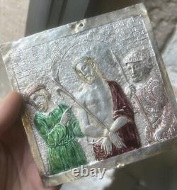 Plaque en Argent Massif Émaillée Ancien Enamel Silver Christ Religieux Chrétien
