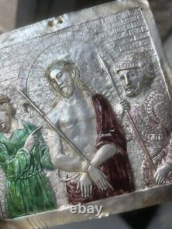 Plaque en Argent Massif Émaillée Ancien Enamel Silver Christ Religieux Chrétien