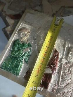 Plaque en Argent Massif Émaillée Ancien Enamel Silver Christ Religieux Chrétien