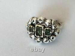 RARE ANCIENNE BAGUE XVIIIe ARGENT MASSIF OR DIAMANT PIERRES VERTE 18th émeraude