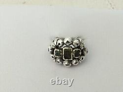 RARE ANCIENNE BAGUE XVIIIe ARGENT MASSIF OR DIAMANT PIERRES VERTE 18th émeraude