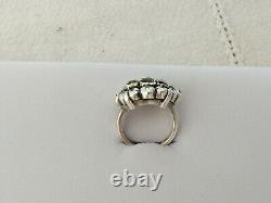 RARE ANCIENNE BAGUE XVIIIe ARGENT MASSIF OR DIAMANT PIERRES VERTE 18th émeraude