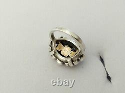RARE ANCIENNE BAGUE XVIIIe ARGENT MASSIF OR DIAMANT PIERRES VERTE 18th émeraude