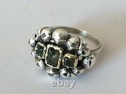 RARE ANCIENNE BAGUE XVIIIe ARGENT MASSIF OR DIAMANT PIERRES VERTE 18th émeraude