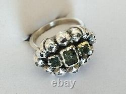 RARE ANCIENNE BAGUE XVIIIe ARGENT MASSIF OR DIAMANT PIERRES VERTE 18th émeraude