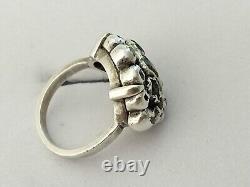 RARE ANCIENNE BAGUE XVIIIe ARGENT MASSIF OR DIAMANT PIERRES VERTE 18th émeraude