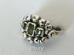 RARE ANCIENNE BAGUE XVIIIe ARGENT MASSIF OR DIAMANT PIERRES VERTE 18th émeraude
