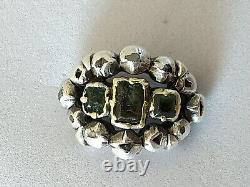 RARE ANCIENNE BAGUE XVIIIe ARGENT MASSIF OR DIAMANT PIERRES VERTE 18th émeraude
