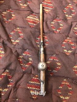 RARE ANCIENNE BELLE PETITE PIPE EN ARGENT MASSIF ET OS 18.5 cm ART ASIE