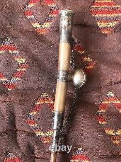 RARE ANCIENNE BELLE PETITE PIPE EN ARGENT MASSIF ET OS 18.5 cm ART ASIE