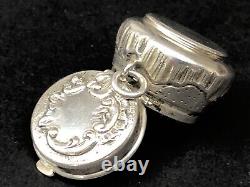 RARE jolie ancienne petite BOITE VINAIGRETTE PENDENTIF XIXe ARGENT MASSIF parfum