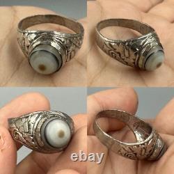 Rare ancienne bague en argent massif agate islamique sulaimani