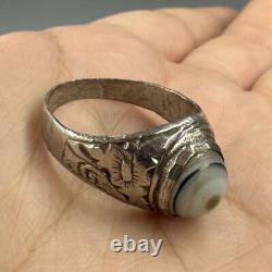 Rare ancienne bague en argent massif agate islamique sulaimani