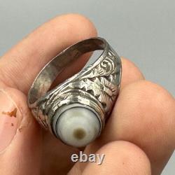 Rare ancienne bague en argent massif agate islamique sulaimani