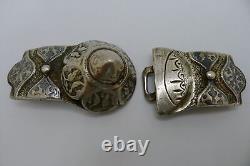 Rare boucle de ceinture ancienne en argent massif russe datée 1879