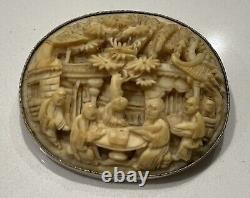 Rare broche ancienne Asiatique Sculptée argent massif