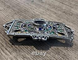 Rare broche ancienne argent massif Et emaille
