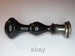 Rare cachet sceau ancien argent massif, Intaille Cornaline et bois noircit