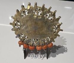 Rare pendentif Ancien Berbère 1900 argent massif Vermeil, Corail et Turquoise