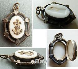 Reliquaire pendentif ancien ARGENT 19e siècle reliquary coeur les trois vertus