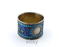 Rond de serviette russe ancien argent massif 84 émaux cloisonnés Russian silver