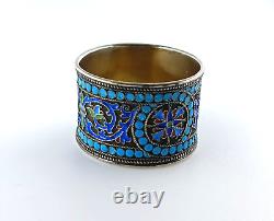 Rond de serviette russe ancien argent massif 84 émaux cloisonnés Russian silver
