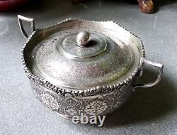 SUCRIER ancien ARGENT massif PERSE artisanat IRAN Isfahan ou Qajar Poinçon 84