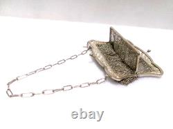 Sac ancien en côtes de maille en argent massif Art Nouveau (vers 1900)