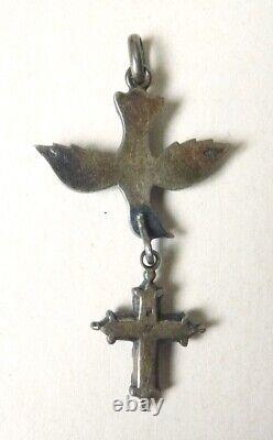 Saint-Esprit pendentif argent 19e s Bijou ancien silver holly spirit colombe