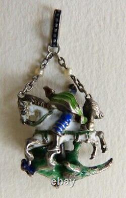 Saint Georges et Dragon Pendentif argent massif + émail bijou ancien enamel