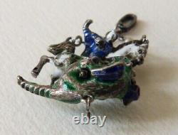 Saint Georges et Dragon Pendentif argent massif + émail bijou ancien enamel