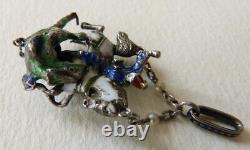 Saint Georges et Dragon Pendentif argent massif + émail bijou ancien enamel