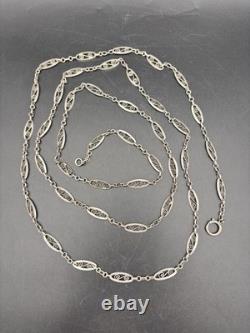 Sautoir collier bijoux chaine ancien argent Massif Filigrane 146 Cm 1M46 40 Gr